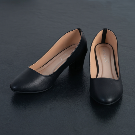 Women’s Black Block Heel Court Shoes – Classic Matte Pumps