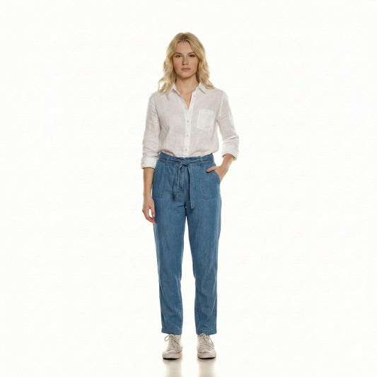 High-Waisted Chambray Paperbag Waist Trouser