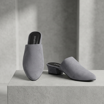 Women’s Grey Pointed Toe Mule Heels – Slip-On Block Heel Slides