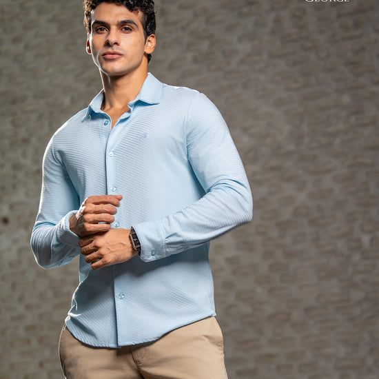 Leo George men's classic long sleeve shirt 052413 - Light Blue