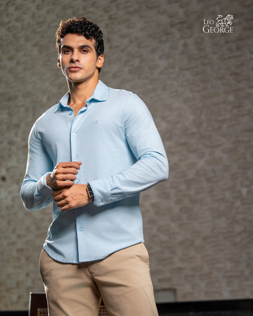 Leo George men's classic long sleeve shirt 052413 - Light Blue