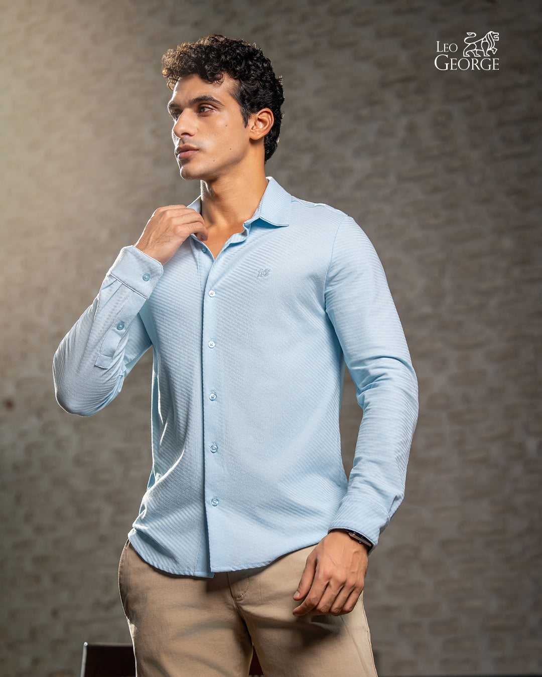 Leo George men's classic long sleeve shirt 052413 - Light Blue