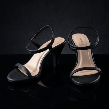 Women's Black Faux Leather Buckle Comfort Sandals