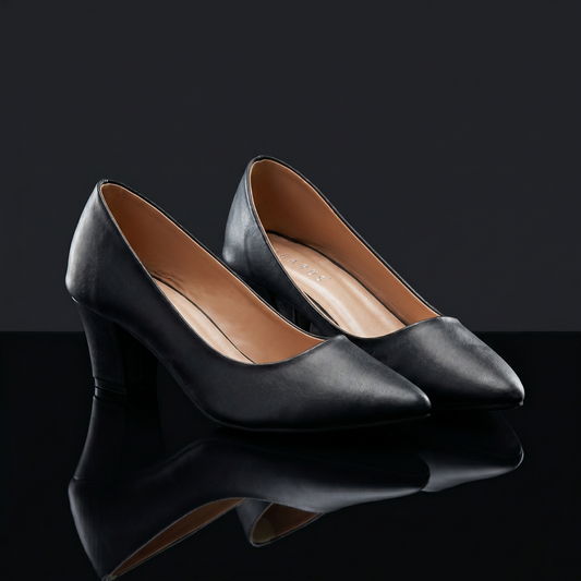 Women's Black Pointed Mid-Heel Court Shoes