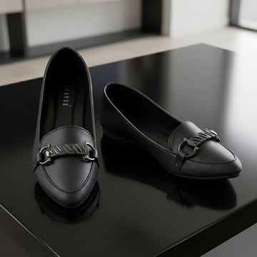 Women's Black Chain Detail Loafers