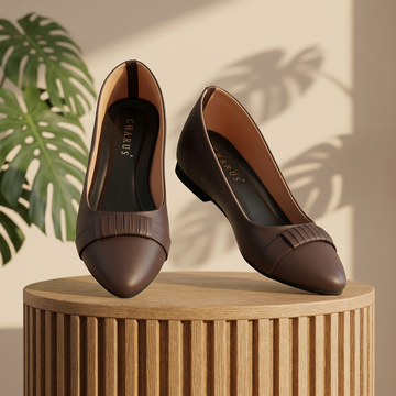 Women's Dark Brown Round Toe Slip-On Dress Shoes — Smart Casual Flat Loafers