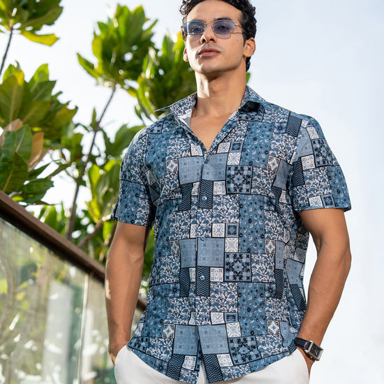 Leo George men's geometric print short sleeve shirt 053697