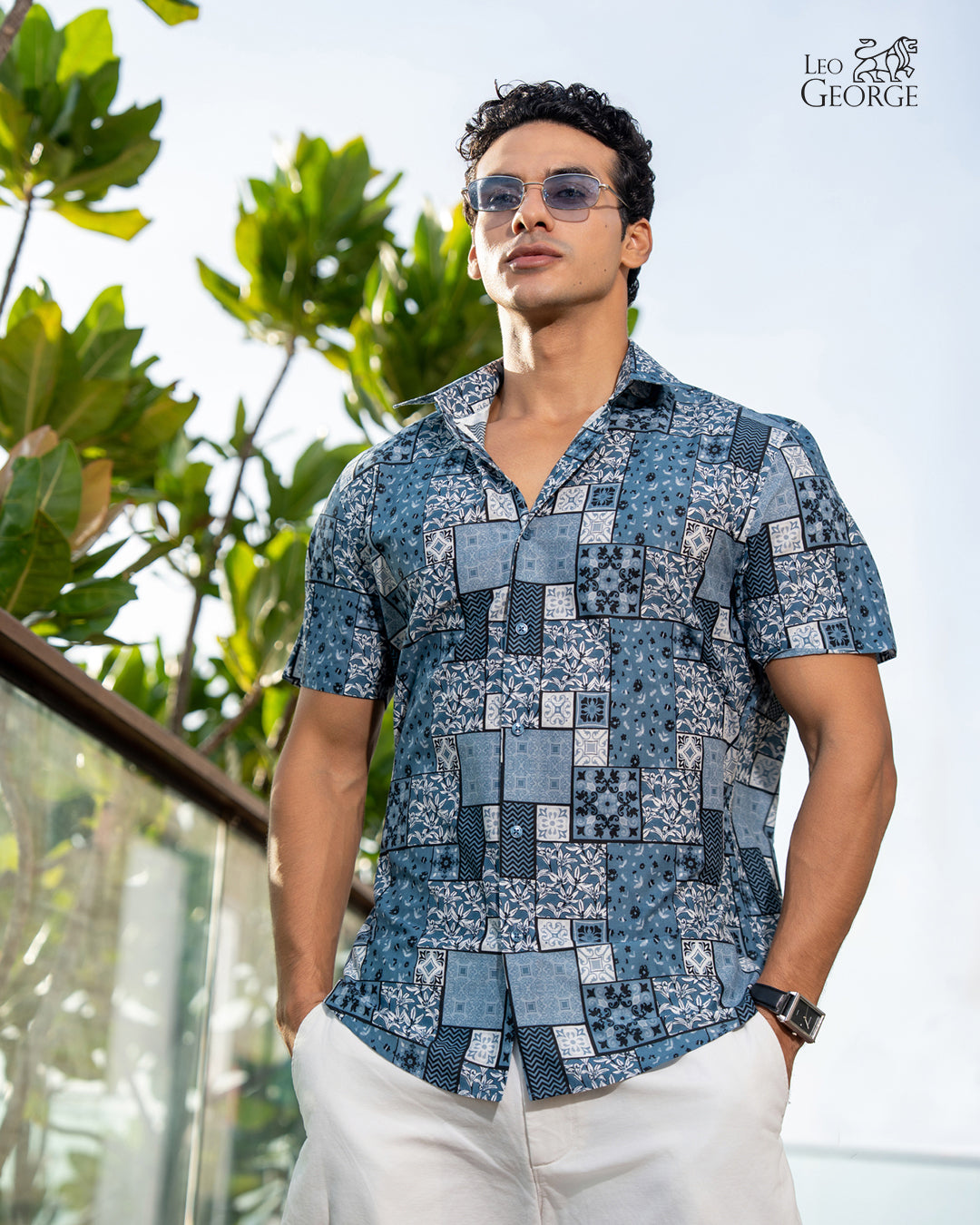 Leo George men's geometric print short sleeve shirt 053697