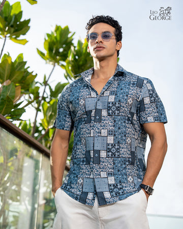 Leo George men's geometric print short sleeve shirt 053697