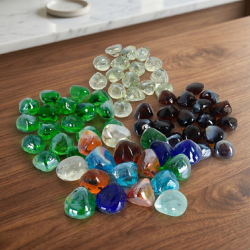 Decorative Glass Stones & Pebbles — Vase Fillers in Clear, Green, Orange & Mix