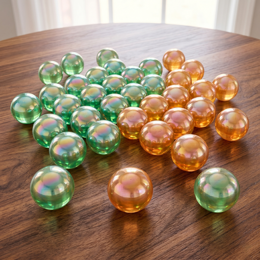 Iridescent Round Glass Marbles in Three Colours