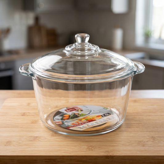 Clear Glass Cooking Pot with Lid — Transparent Casserole for Stovetop & Oven