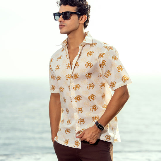 Leo George men's printed short sleeve shirt 053698 - cream print