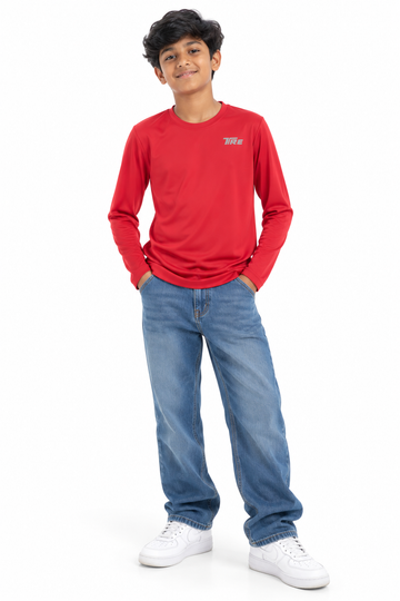 Boys Long Sleeve Athletic Training Crew Neck T-Shirt - Red