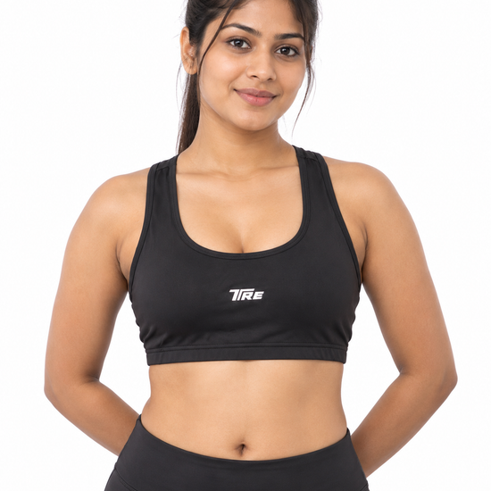 Trendy Women's Scoop Neck Racerback Padded Active Sports Bra - Front View