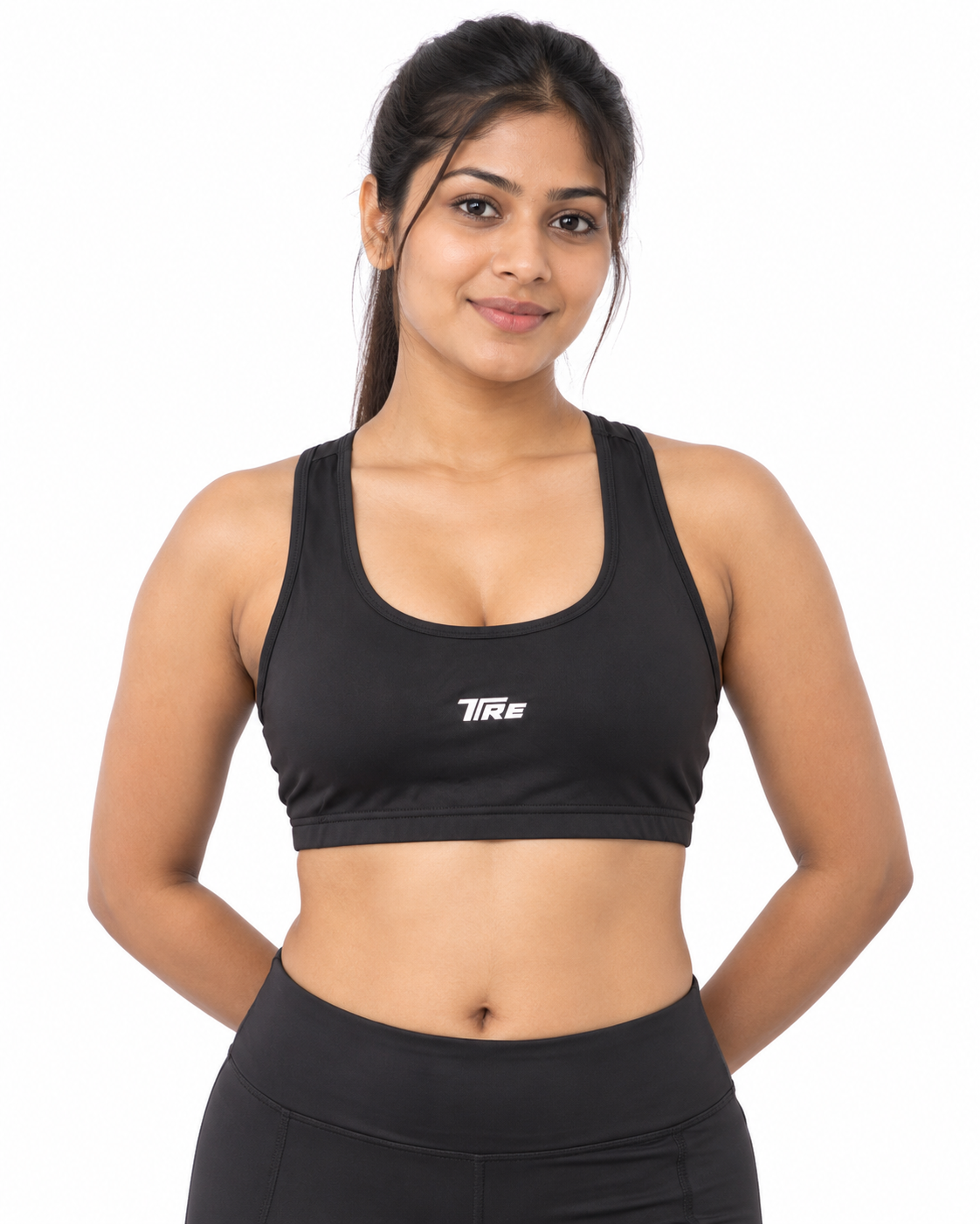Trendy Women's Scoop Neck Racerback Padded Active Sports Bra - Front View