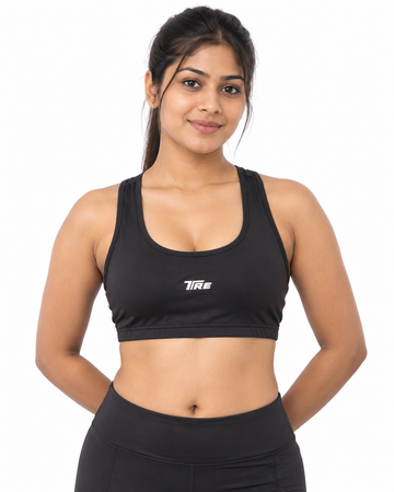 Trendy Women's Scoop Neck Racerback Padded Active Sports Bra - Front View