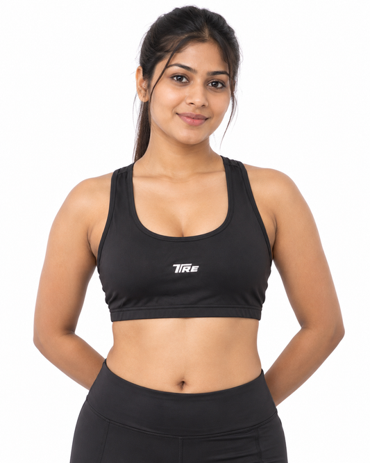 Trendy Women's Scoop Neck Racerback Padded Active Sports Bra - Front View
