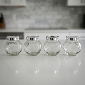 4-Piece Round Glass Spice Jar Set with Silver Lids