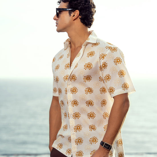 Leo George men's printed short sleeve shirt 053698 - cream print