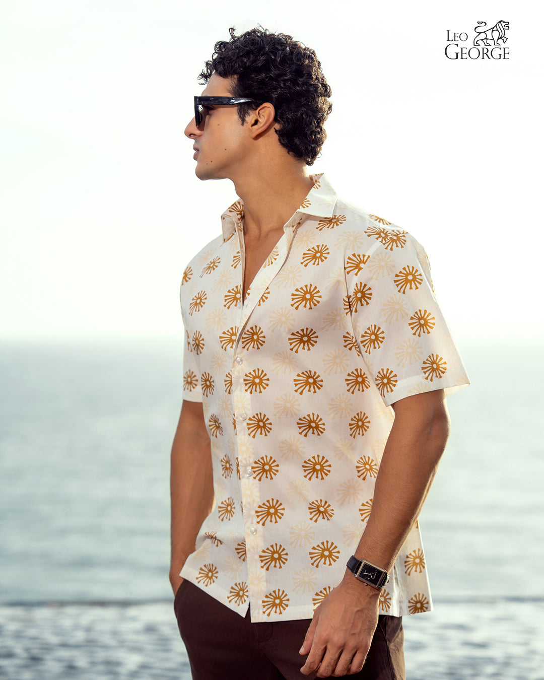 Leo George men's printed short sleeve shirt 053698 - cream print