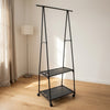 Freestanding clothes rack with hanging rail and lower shelf