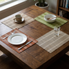 Woven Bamboo Table Mat — Natural Placemat in Brown, Green, Orange & White