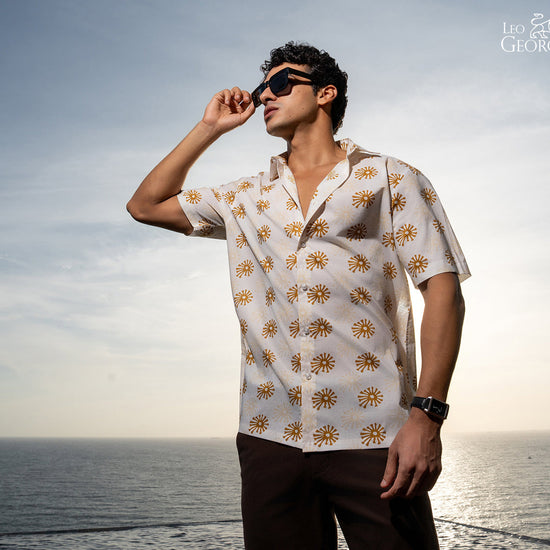 Leo George men's printed short sleeve shirt 053698 - Brown