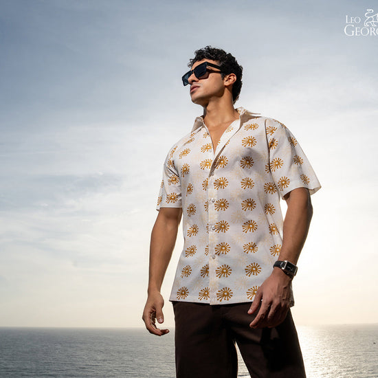 Leo George men's printed short sleeve shirt 053698 - Brown
