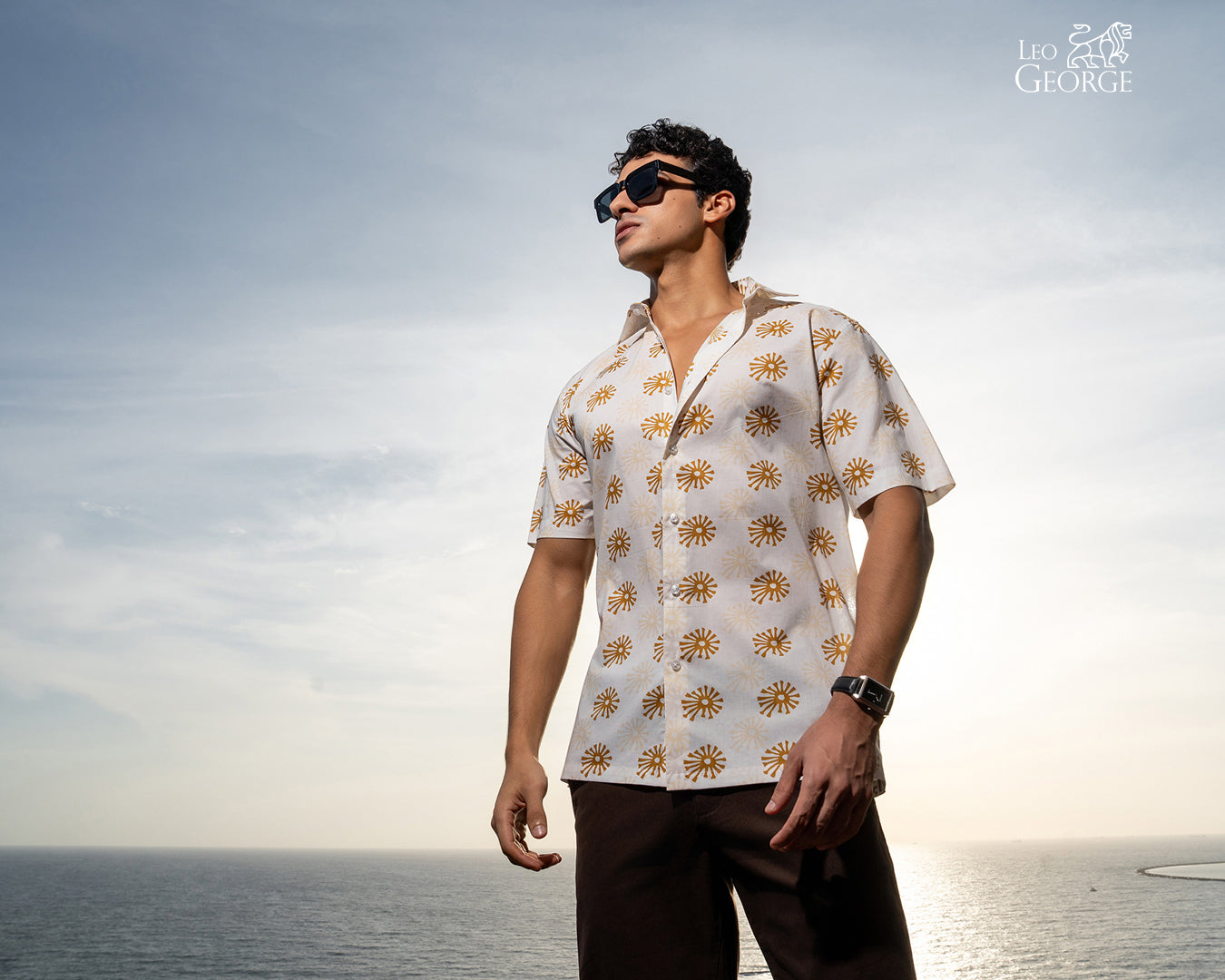 Leo George men's printed short sleeve shirt 053698 - Brown