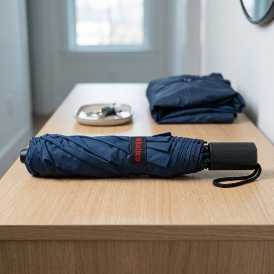 Portable double-fold everyday rain umbrella