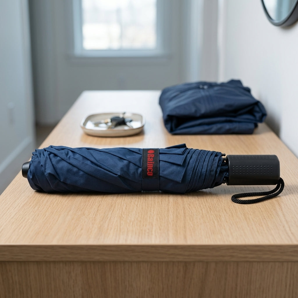 Portable double-fold everyday rain umbrella