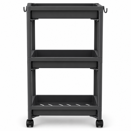Gray slim three-tier rolling storage trolley with wheels