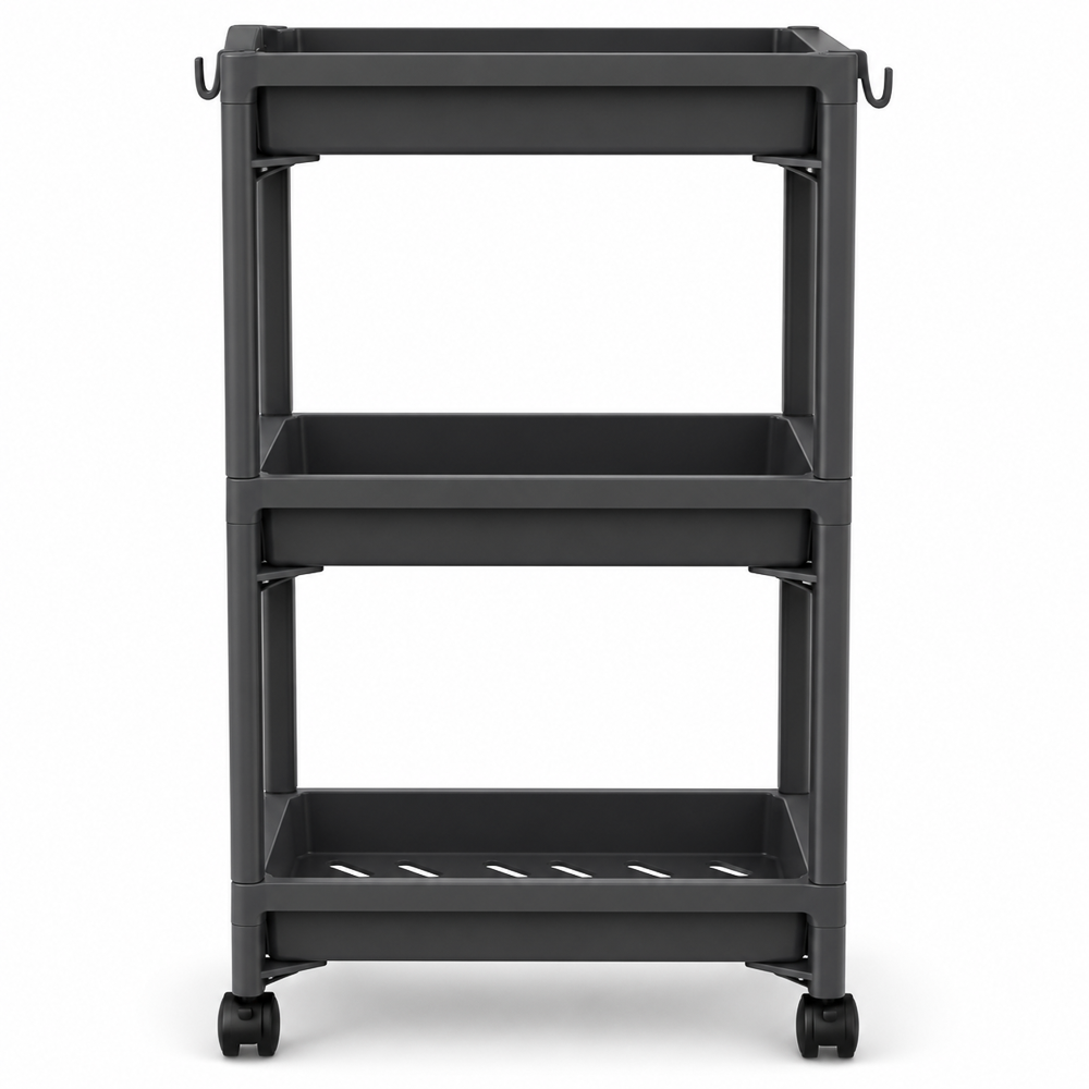 Gray slim three-tier rolling storage trolley with wheels