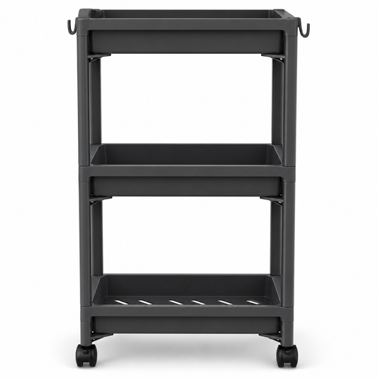 Gray slim three-tier rolling storage trolley with wheels