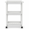 White slim three-tier rolling storage trolley with wheels
