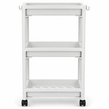 White slim three-tier rolling storage trolley with wheels
