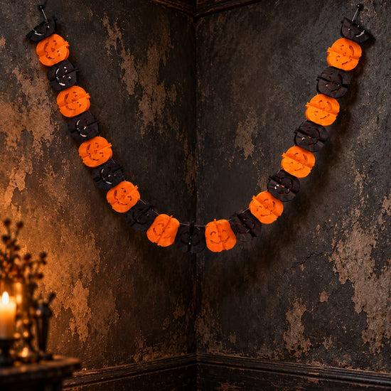 Halloween orange and black pumpkin honeycomb accordion paper garland banner