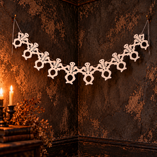 Halloween white skeleton pull-out accordion paper garland hanging banner