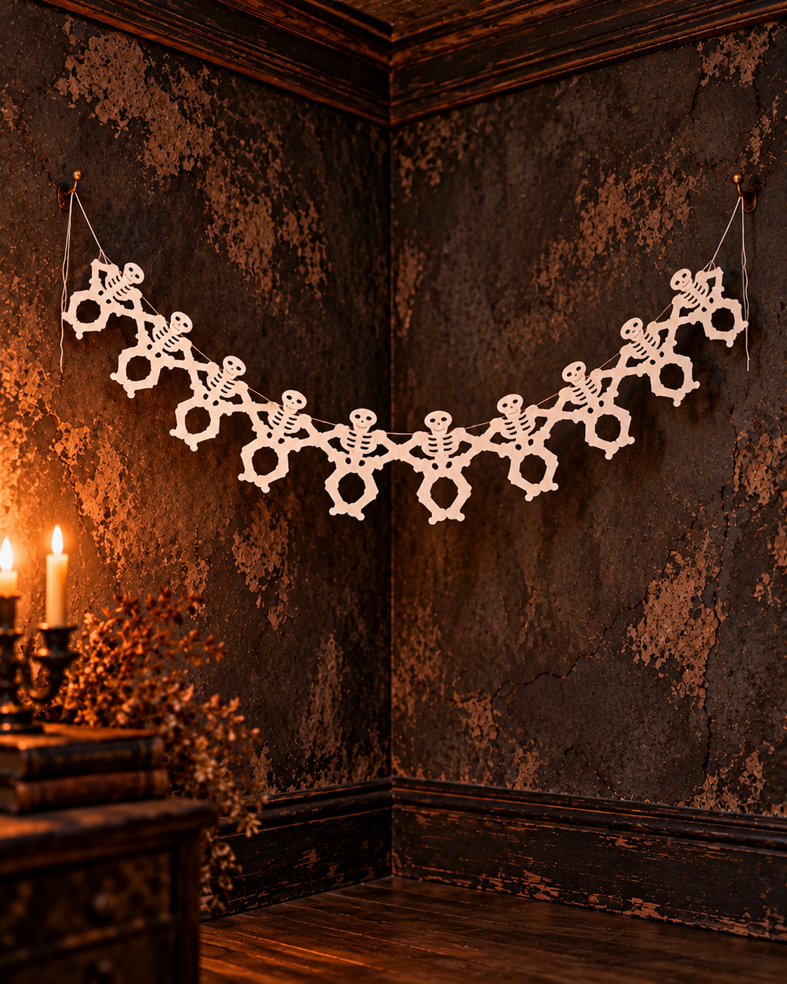 Halloween white skeleton pull-out accordion paper garland hanging banner