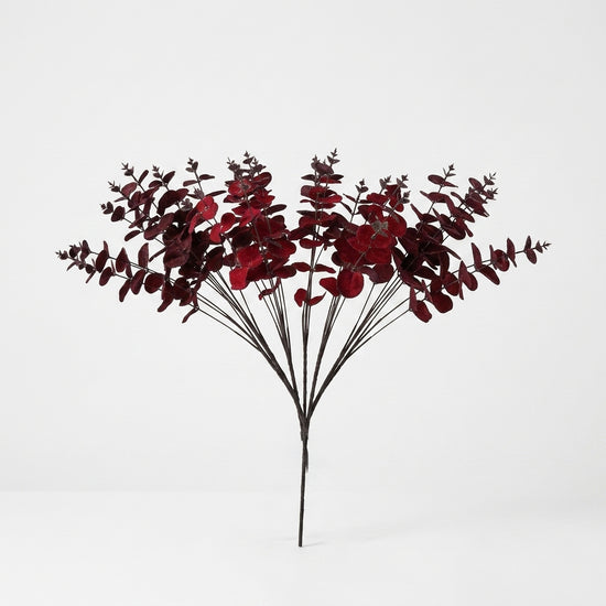 Artificial eucalyptus decorative stem in maroon