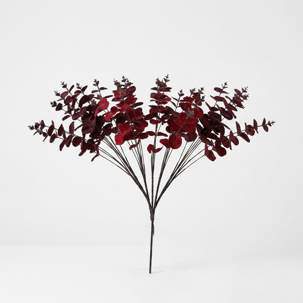 Artificial eucalyptus decorative stem in maroon