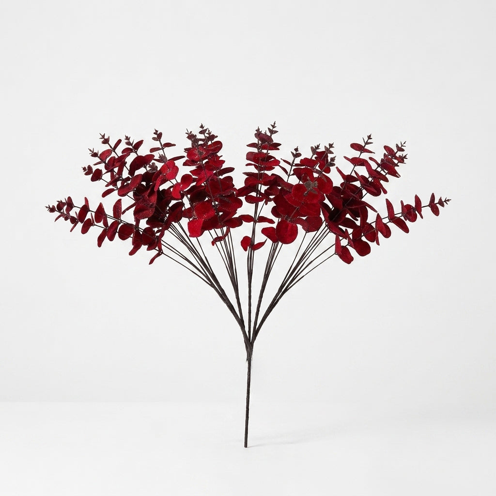 Artificial eucalyptus decorative stem in red