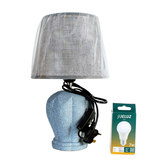 Fabric Shade Table Lamp — Minimalist Bedside & Desk Lamp in Gray & White