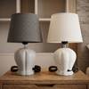 Fabric Shade Table Lamp — Minimalist Bedside & Desk Lamp in Gray & White