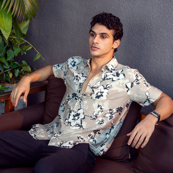 Leo George men's floral short sleeve shirt 052873 - Beige