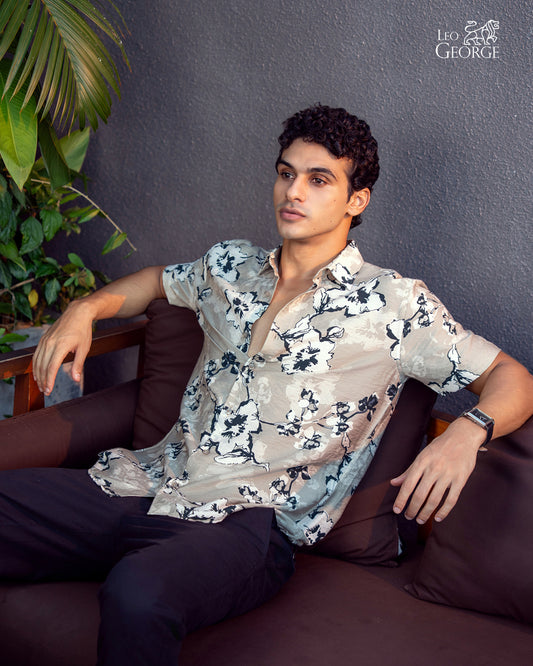 Leo George men's floral short sleeve shirt 052873 - Beige