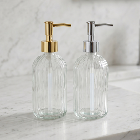 Ribbed Clear Glass Soap Dispenser