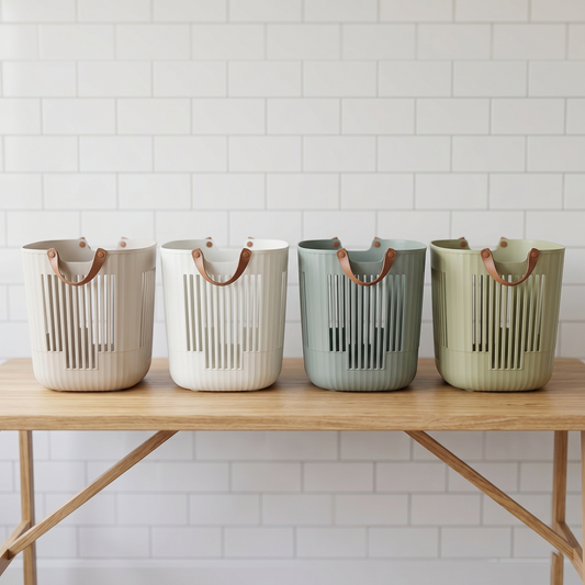 Woven Fabric Laundry Basket in Soft Neutral Tones