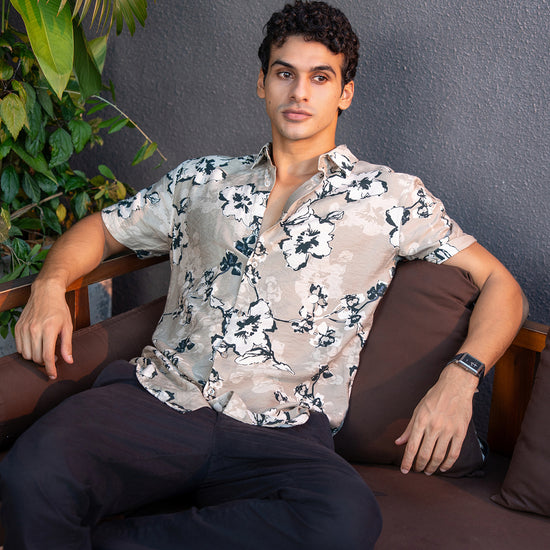 Leo George men's floral short sleeve shirt 052873 - Beige